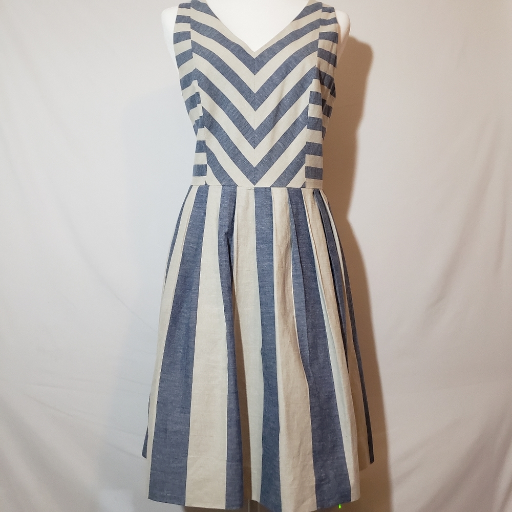 Antonio Melani Striped Fit and Flare Pleated Dress